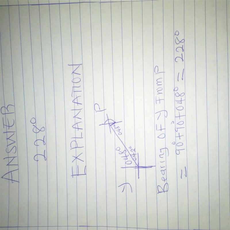 If the bearing of p from y is 048degrees what is the bearing of y from p-example-1