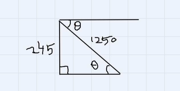 a ski slope is 1250 yards long with a vertical drop of 245 yards. Find the angle of-example-1