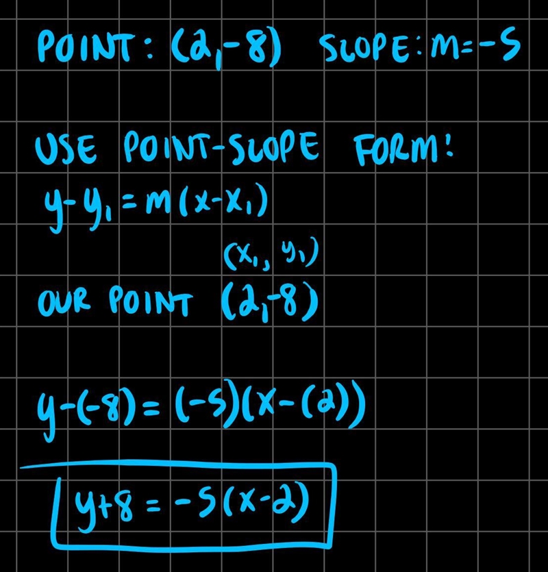 Which is an equation of the line Passing through (2,-8) with slope of - 5?-example-1