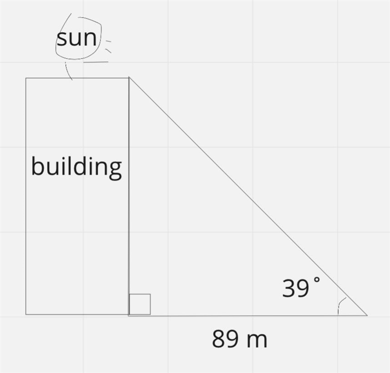 The angle of elevation of the sun is 39° from the ground. A business building downtown-example-1