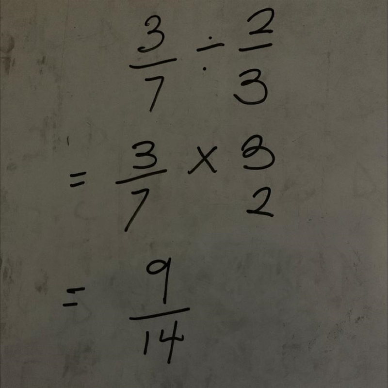 Determine the quotient of 3/7divided by 2/3-example-1