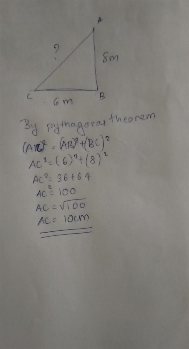 The foot of a ladder is 6 m away from its wall and its top reaches a window 8 m above-example-1