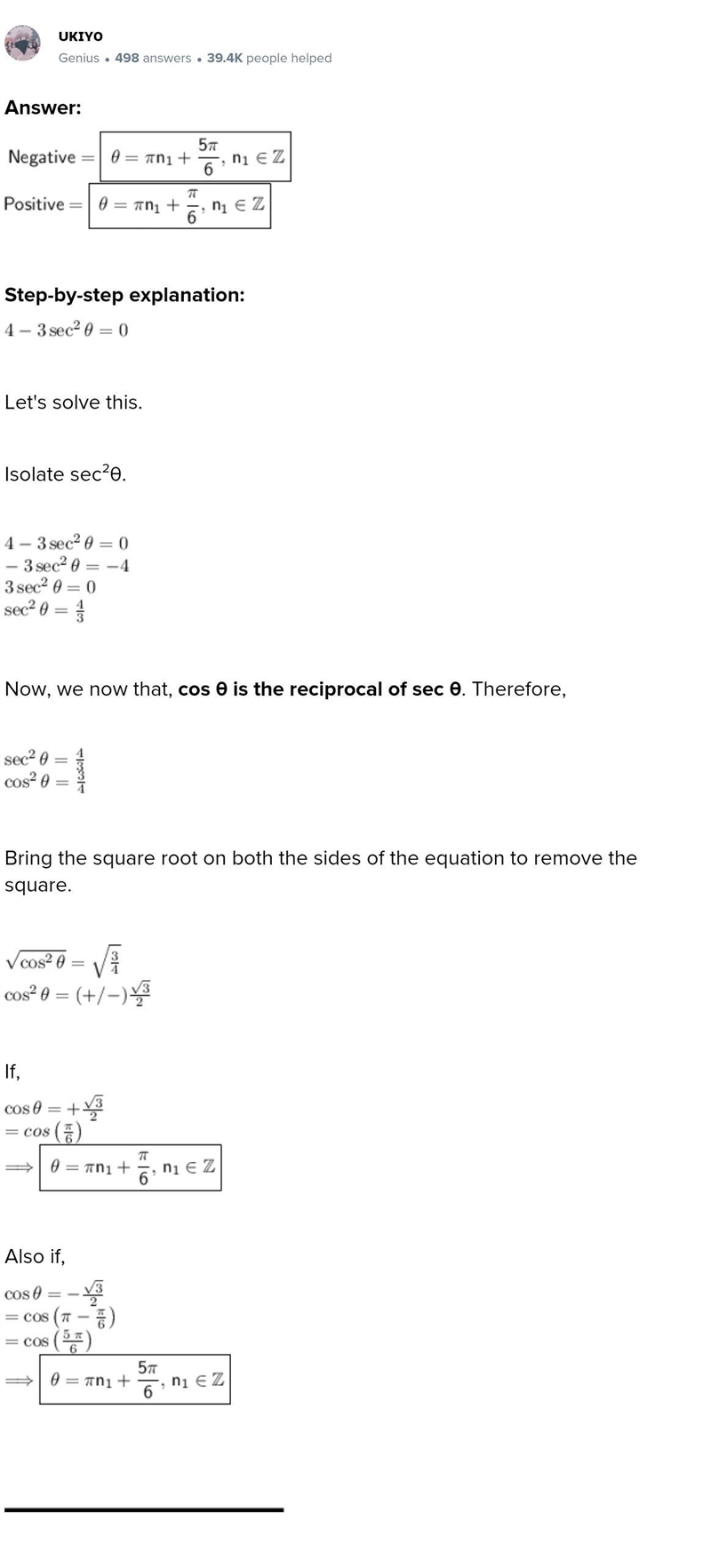 Solve : 4-3sec²A = 0​-example-1