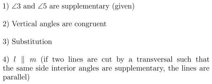 Complete the two column proof Given angle to an angle five are supplementary Prove-example-1