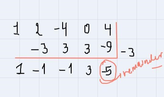 Use the remainder theorem to find P(-3) for P(x) = x* + 2x - 4x +4.Specifically, give-example-2