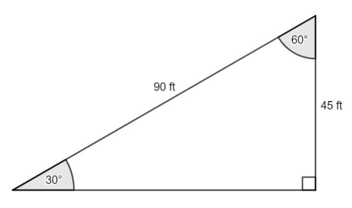 A 90-foot escalator rises a vertical distance of 45 feet, as shown in the diagram-example-1