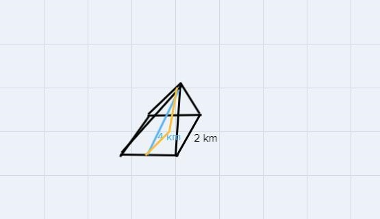 Find the surface area of a square pyramid with side length 2 km and slant height 4 km-example-1