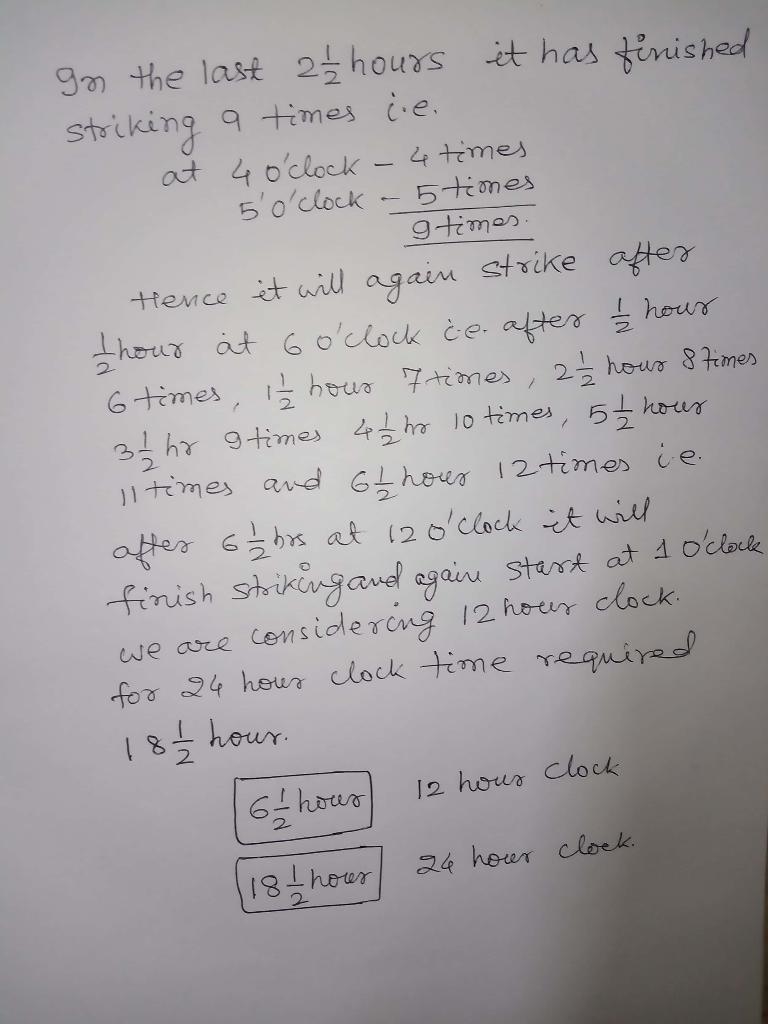 1. A clock that strikes only the hours has just finished striking a total of 9 times-example-1