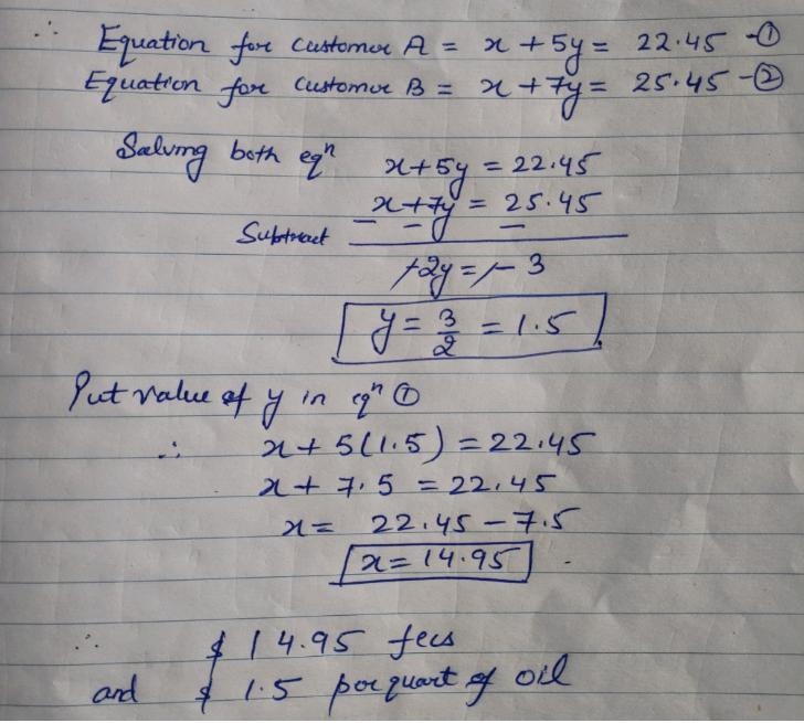 A service center charges a fee of x dollars for an oil change plus y dollars per quart-example-1