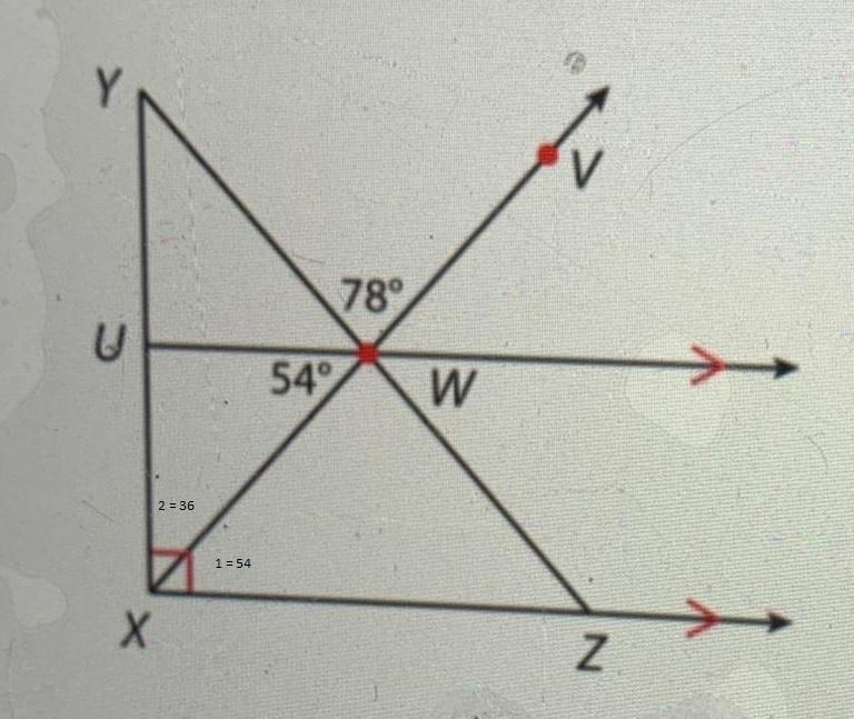 20. Determine the measure of ZUXW in the diagram. Y U X 78° 54% W Z-example-2