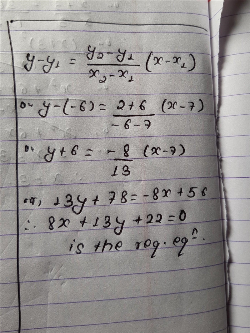 Write the equation of the line that passes through the points (7,-6) and (-6,2).-example-1