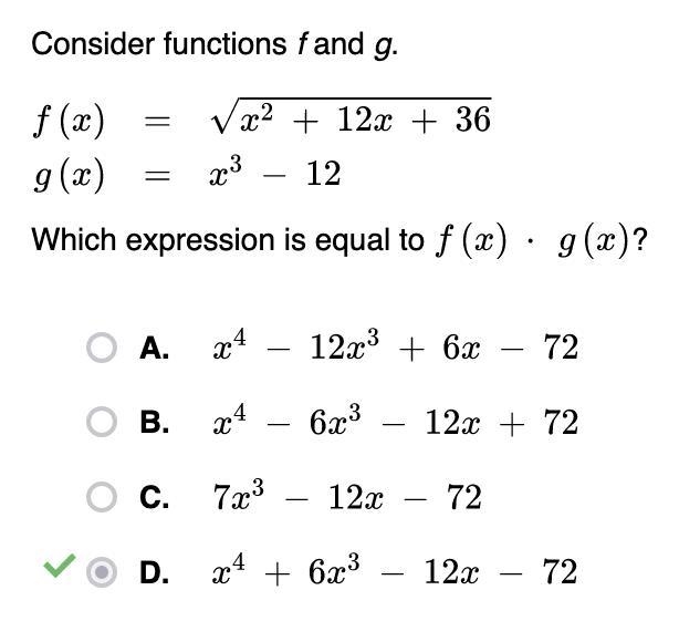 Select the correct answer. Consider functions f and g. Which expression is equal to-example-1