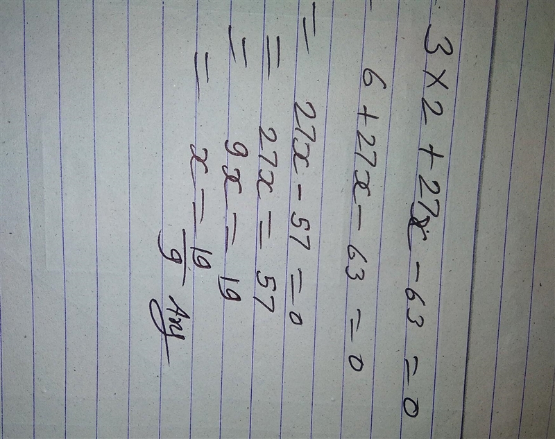 Consider the equation - 3x2 + 27x - 63 = 0. What is the discriminant of the equation-example-1