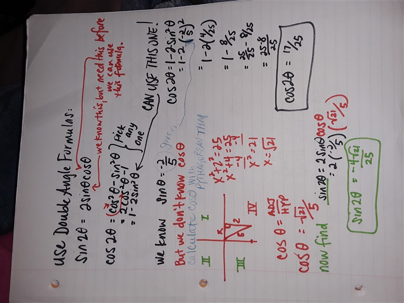 *URGENT* The sin (theta) = -2/5, and theta lies in quadrant IV. Find the exact values-example-1