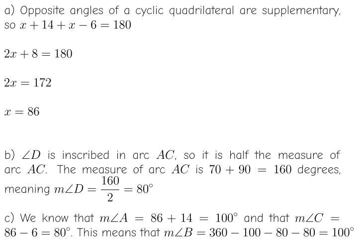 PLEASE HELP! DUE TODAY!! TY!:) Quadrilateral ABCD is inscribed in a circle. Find the-example-1