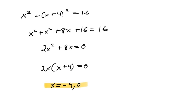 What are the x-coordinates of the solutions to this system of equations? x² + y² = 16 y-example-1