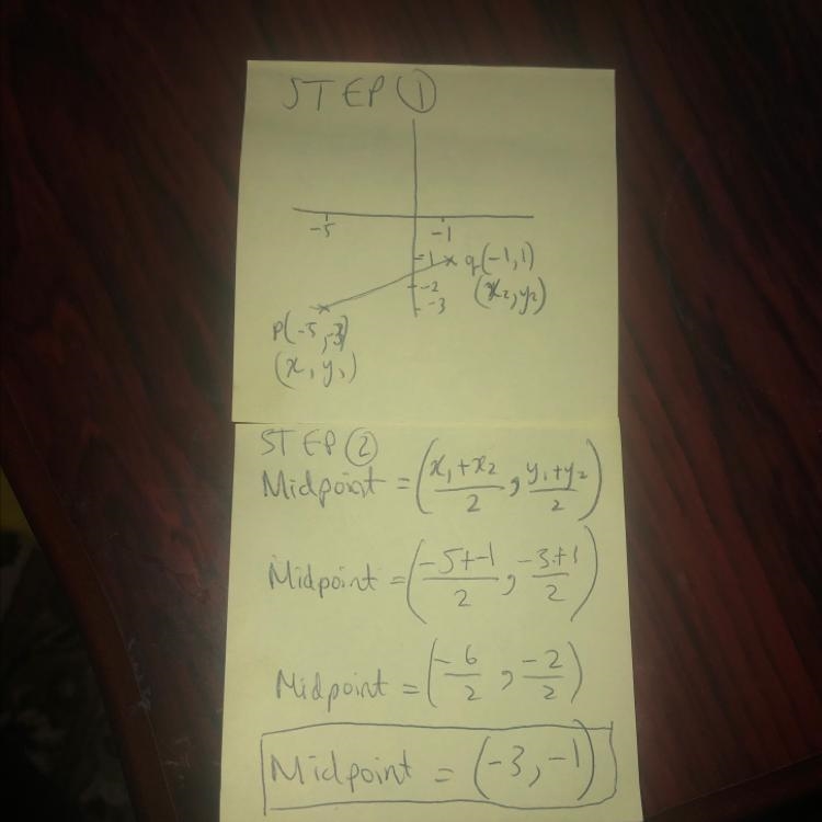 Find the midpoint m of the line segment joining the points p (-5,-3) = q and = (-1,-1)-example-1