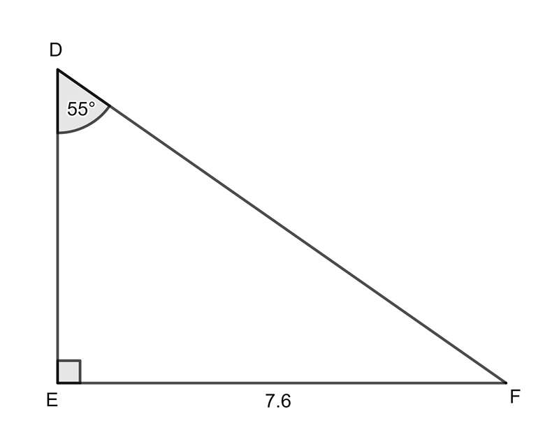 Triangle DEF contains right angle E. If angle D measures 55° and its opposite side-example-1