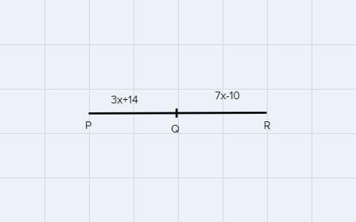 Suppose Q is the midpoint of PR. PQ = 3x + 14 and QR = 7x - 10; Find x. Your answer-example-1