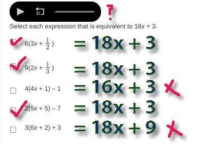 Select each expression that is equivalent to 18x + 3.-example-1