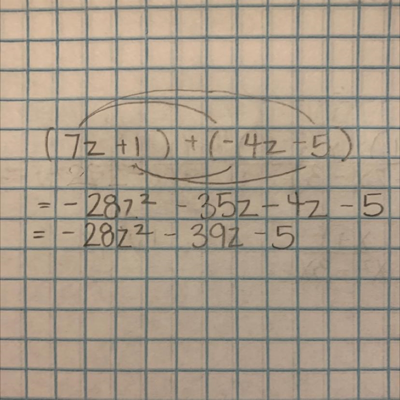 (7z+1) + (-4z-5) simplify-example-1