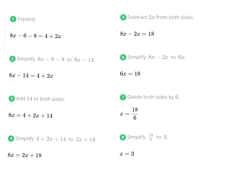 Solve for the value of x:- 2(4x-3)-8=4+2x​-example-1