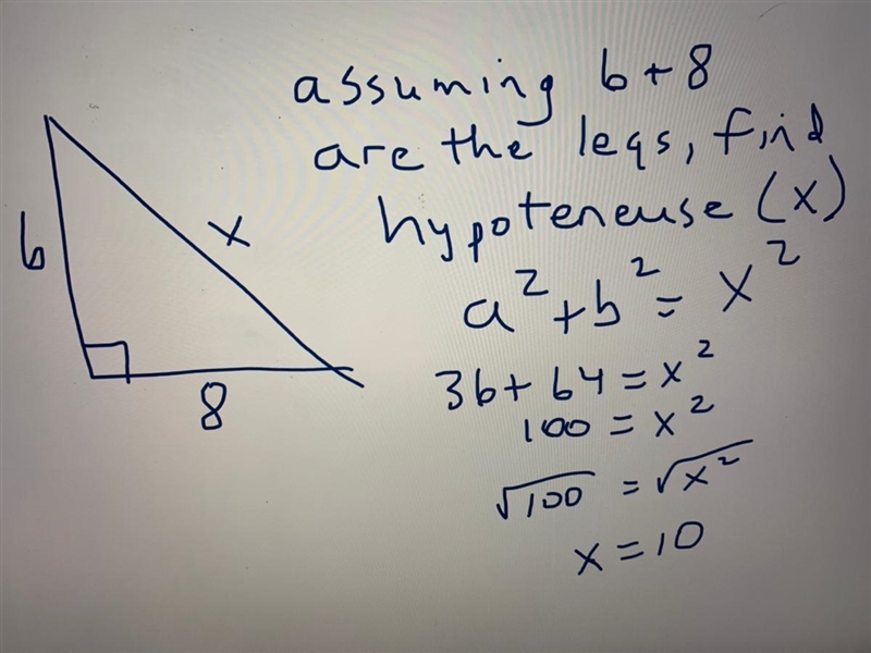 9. Draw a right triangle that has the 90° angle between 6 cm and 8 cm sides. What-example-1