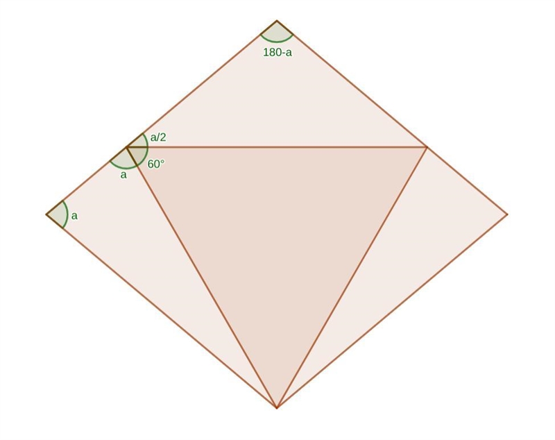 Below is a rhombus with an equilateral triangle. Find the measure of a.-example-1