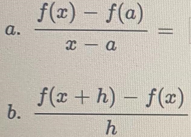 For the function: f(x) = 6x, find and simplifya. f(x) = f(a)/ x-a=b. f(x+h)-f(x)/ h-example-2