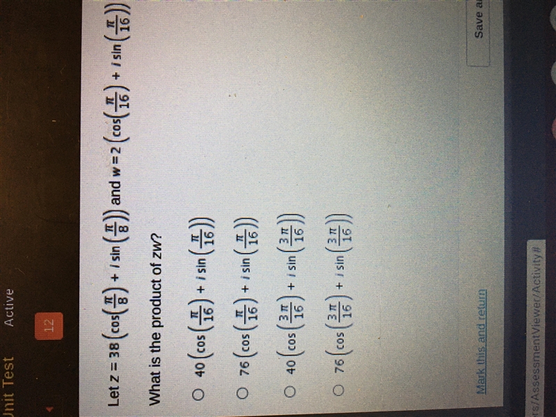 Given w= sqrt2 (cos ( pi / 4 ) + i sin ( pi / 4 ) ) and z = 2 (cos ( pi / 2 ) + I-example-1