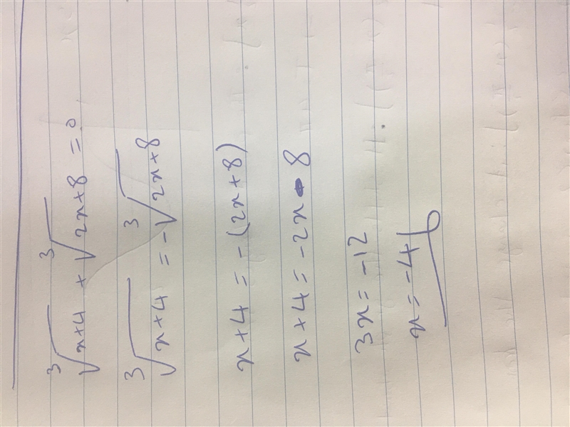 What is the solution to the equation 3√x+4+3/2x+8 = 0? Ox=-12 Ox= -4 x = 4 O x = 12-example-1