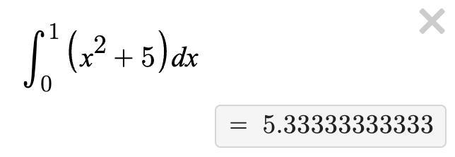 Whats the value of y ? \displaystyle{ \qquad \sf \: y = \sf \int _0 }^(1) \sf (x {}^(2) + 5)\: \: dx-example-1