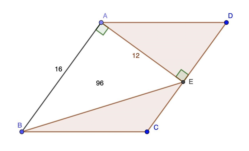 8. a) In the adjoining diagram, ABCD is a parallogram, if AB=16cm, AE=12cm and AEICD-example-1