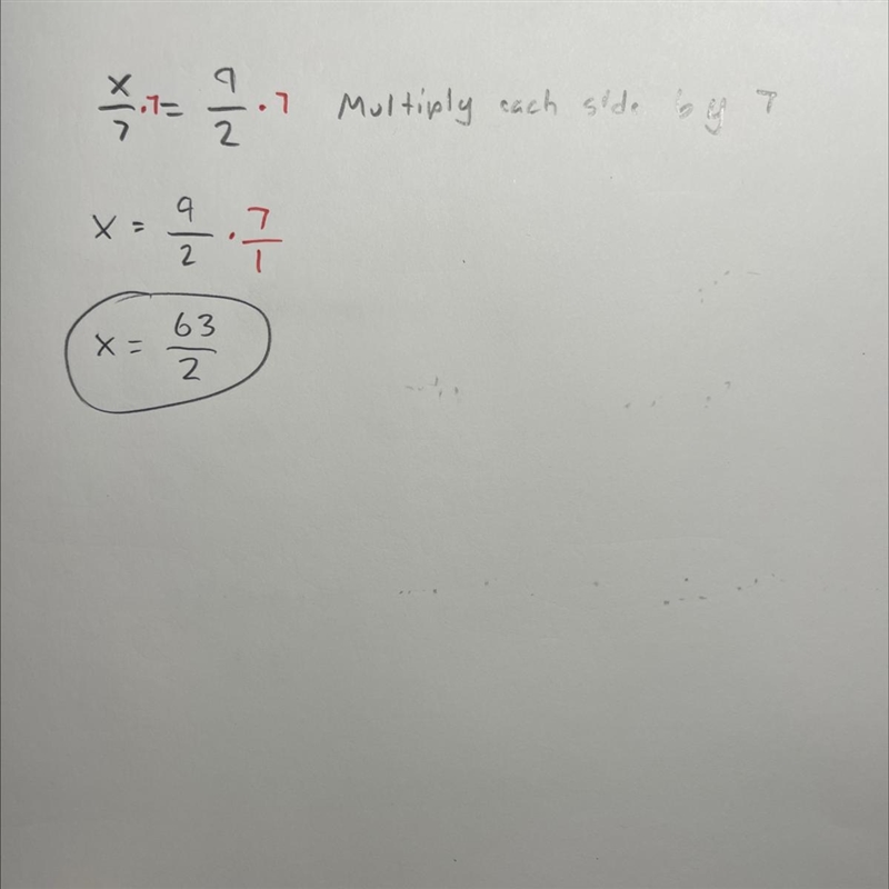 X/7= 9/2 solve for x-example-1