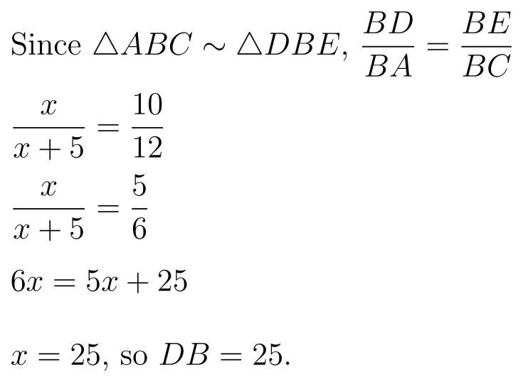 PLEASSEEE ANSWERRR Consider the following figure where △ABC ~ △DBE. Triangle A B C-example-1