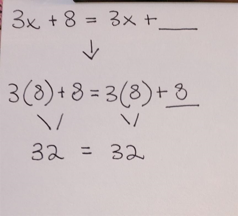 Choose Your Own Solution 3x + 8 = 3x +? What would make it true for just one value-example-1