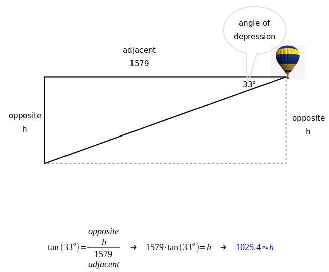 From a hot-air balloon, Daniel measures a 33^{\circ} ∘ angle of depression to a landmark-example-1