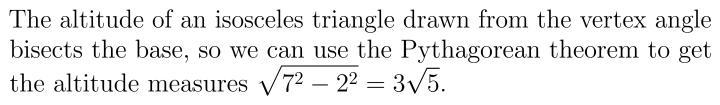 What is the length of the altitude to the short side of an isosceles triangle with-example-1