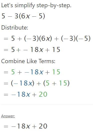 Which expressions are equivalent to 5+(-3)(6x-5)-example-1