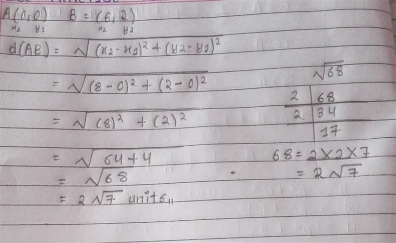 If A = (0,0) and B = (8,2), what is the length of AB-example-1