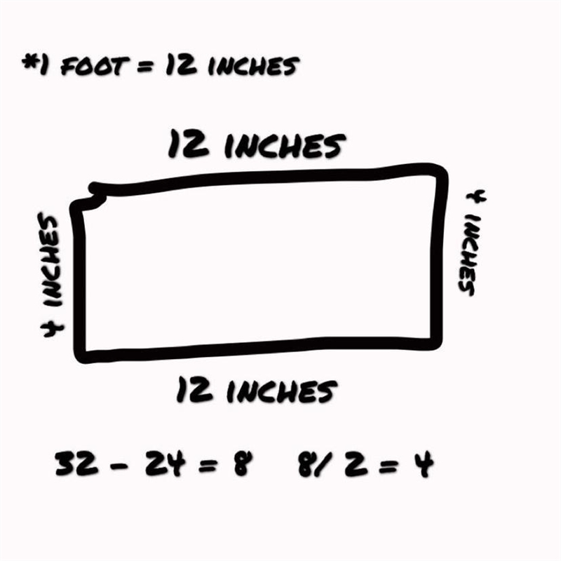 Question 12 of 14 The perimeter of a rectangle is 32 inches. The length is 1 foot-example-1