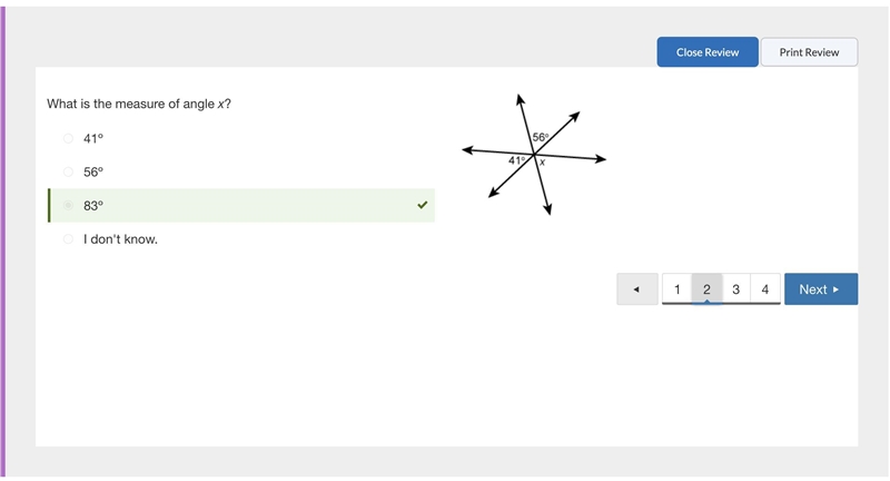 What is the measure of angle x? 41。 56。 83。 I don't know-example-1