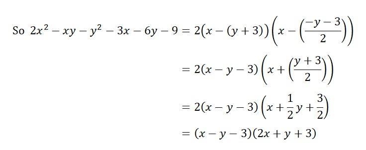 Factorize 2x²-xy-y²-3x-6y-9 equals 0-example-2