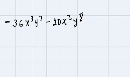 Multiply the polynomials 4x2y3(9x-5y5)-example-3