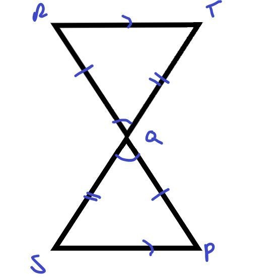 Given: RT || SP, RQ ≅ QP, RP bisects ST at Q Prove: ΔRQT ≅ ΔPQS Triangles R Q T and-example-1