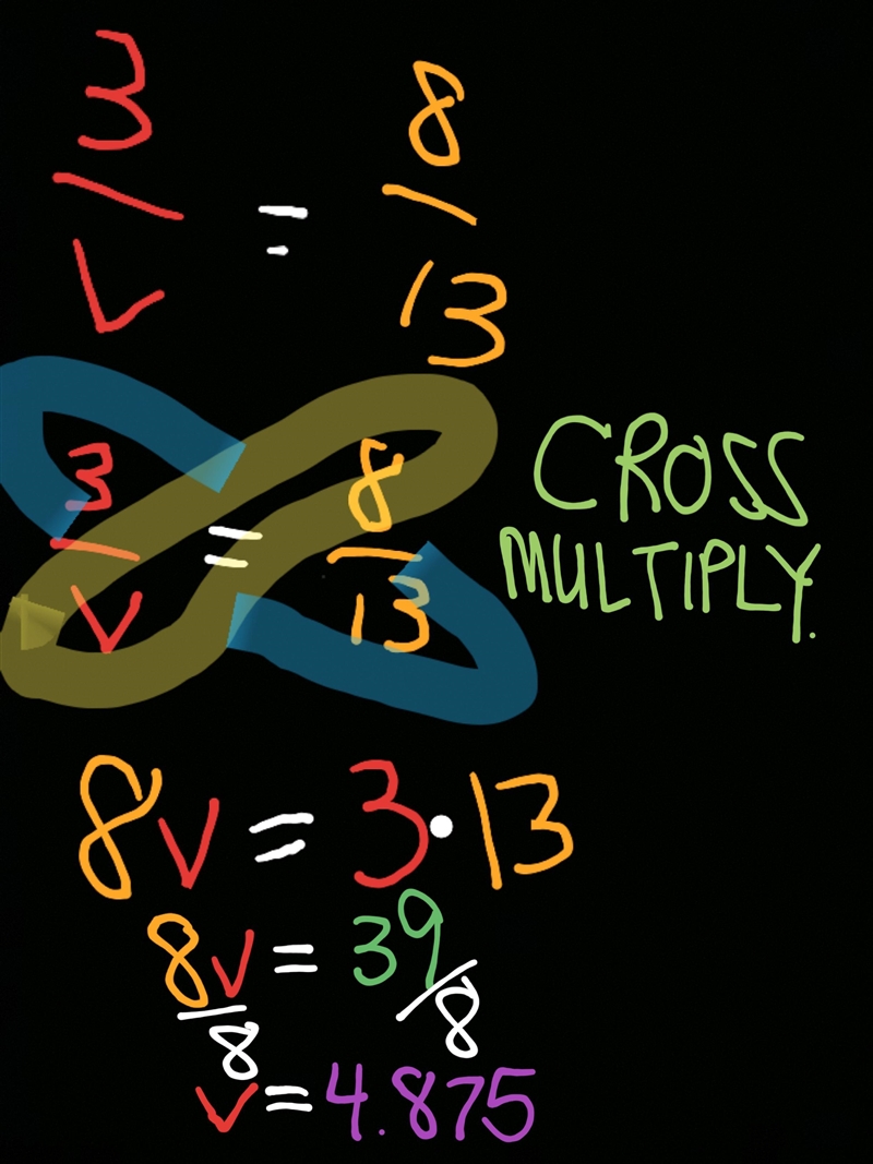 3/v=8/13 using cross prouducts property-example-1