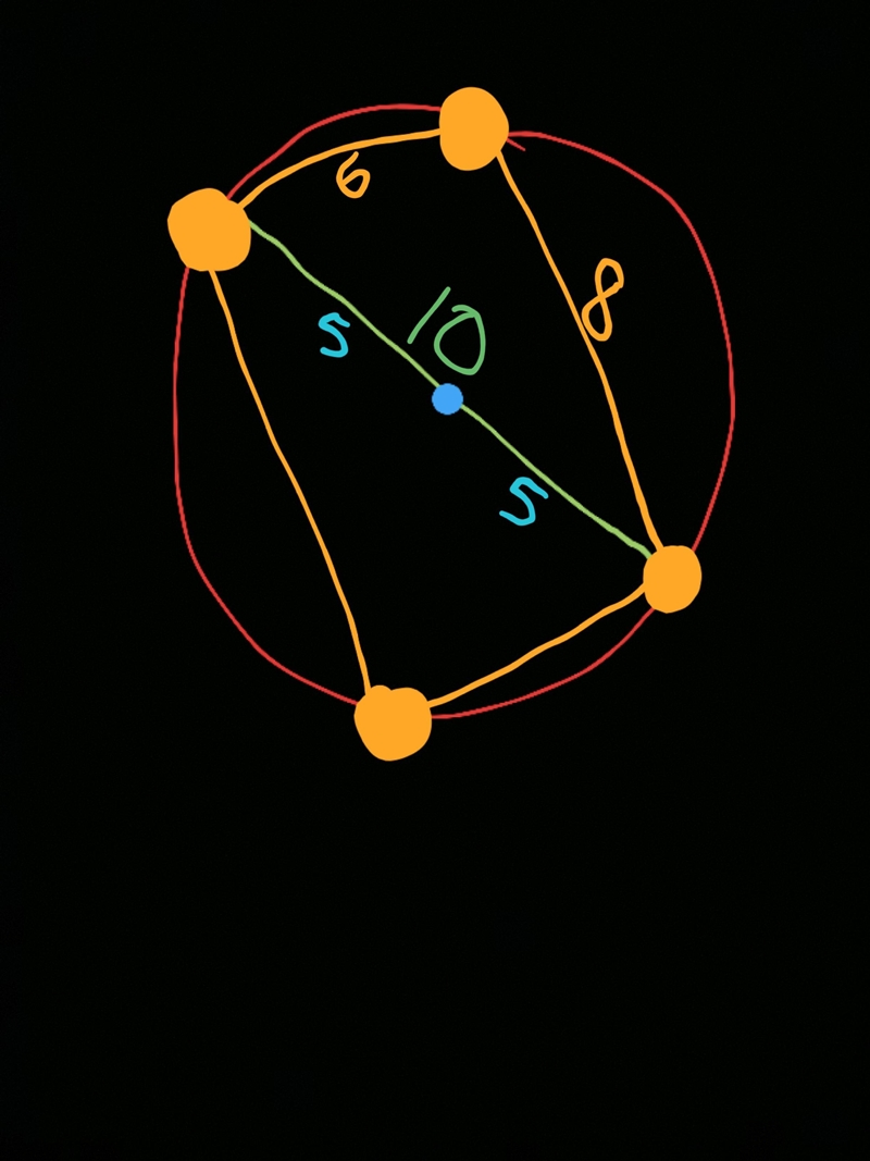 A circle is circumscribed around a rectangle with sides lengths 6 and 8 what is the-example-1