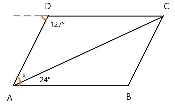 ABCD is a parallelogram with diagonal AC. If the measure of angle CAB is 24° and the-example-1