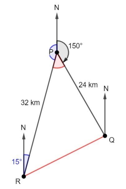 The bearing of Q from P is 150 0 and the bearing of P from R is 015 0 . If Qand Rare-example-2