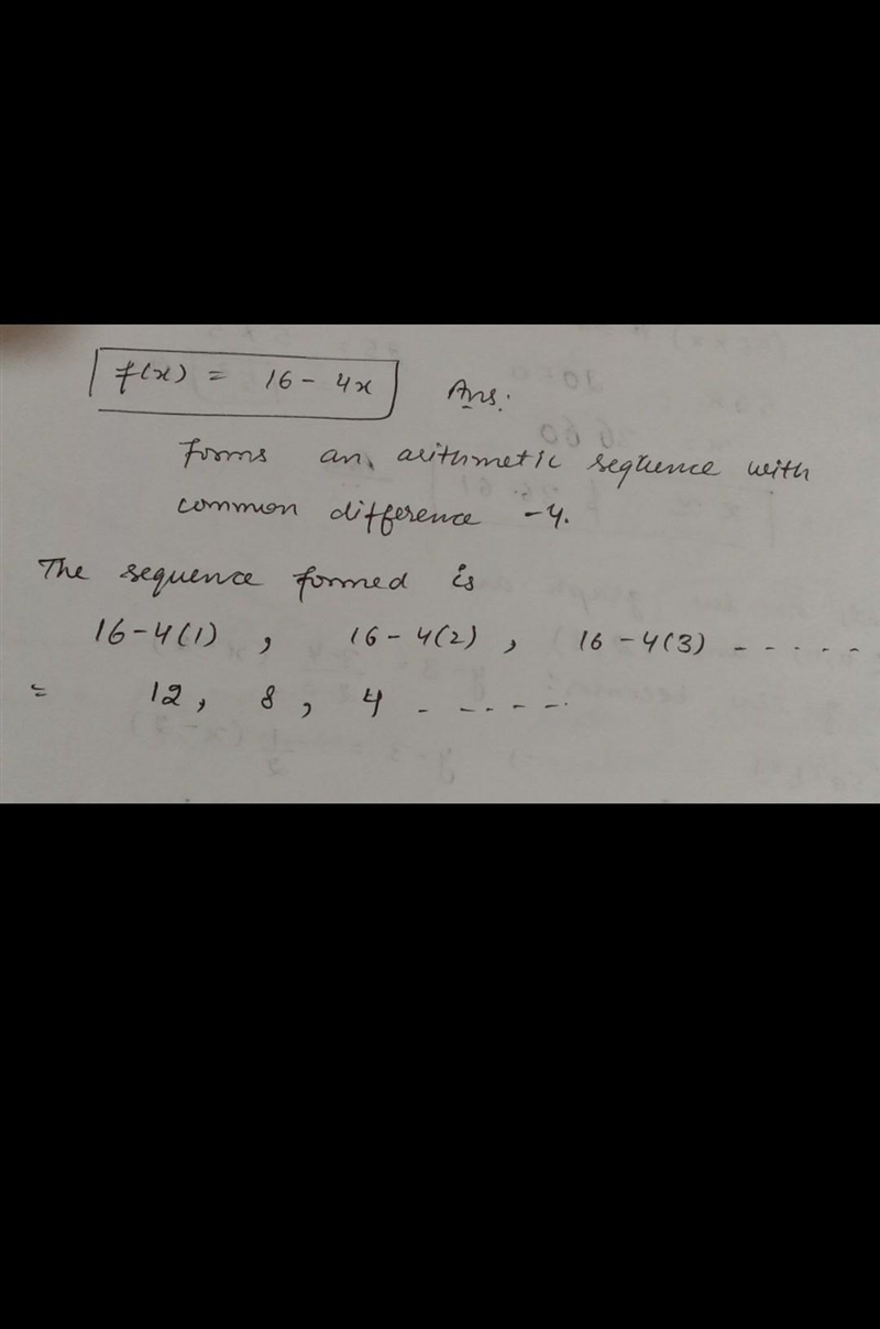 Which function forms an arithmetic sequence when x = 1,2,3,…? ( help please! )-example-1